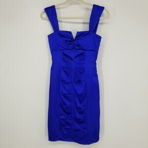 3/$25 Y2K‎ Morgan & Co Satin Ruched Mini Dress XS Royal Blue Sleeveless Cocktail